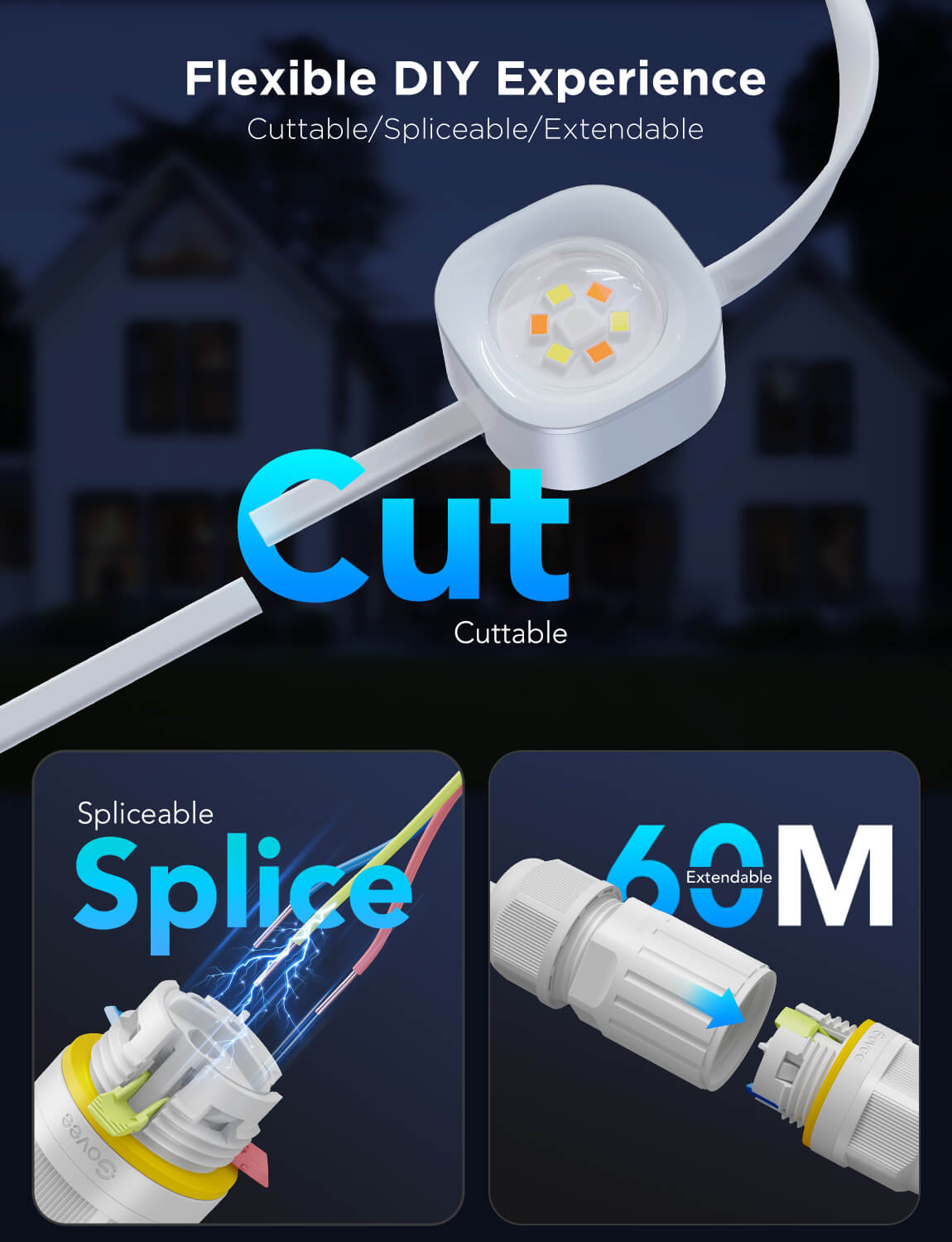 Govee Permanent Outdoor Lights Pro – 4 Ft WHITE Extension Cord For String Lights