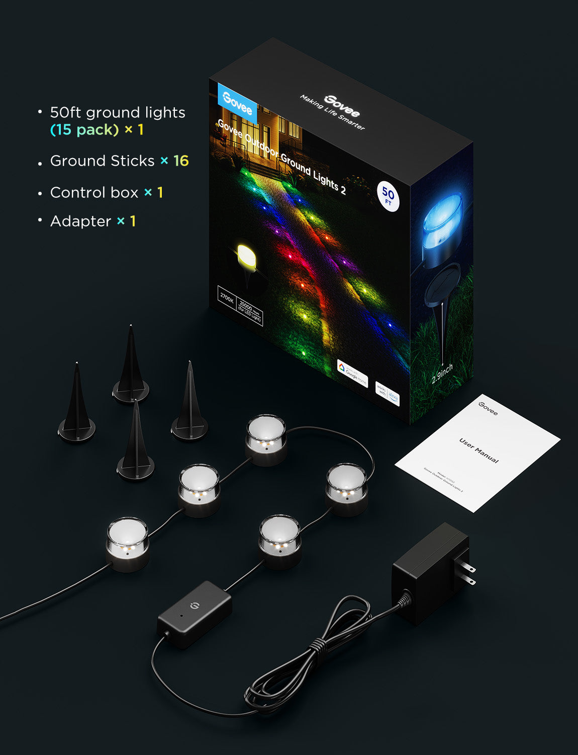 Govee Outdoor Ground Lights 2 - 50ft (15 lights)